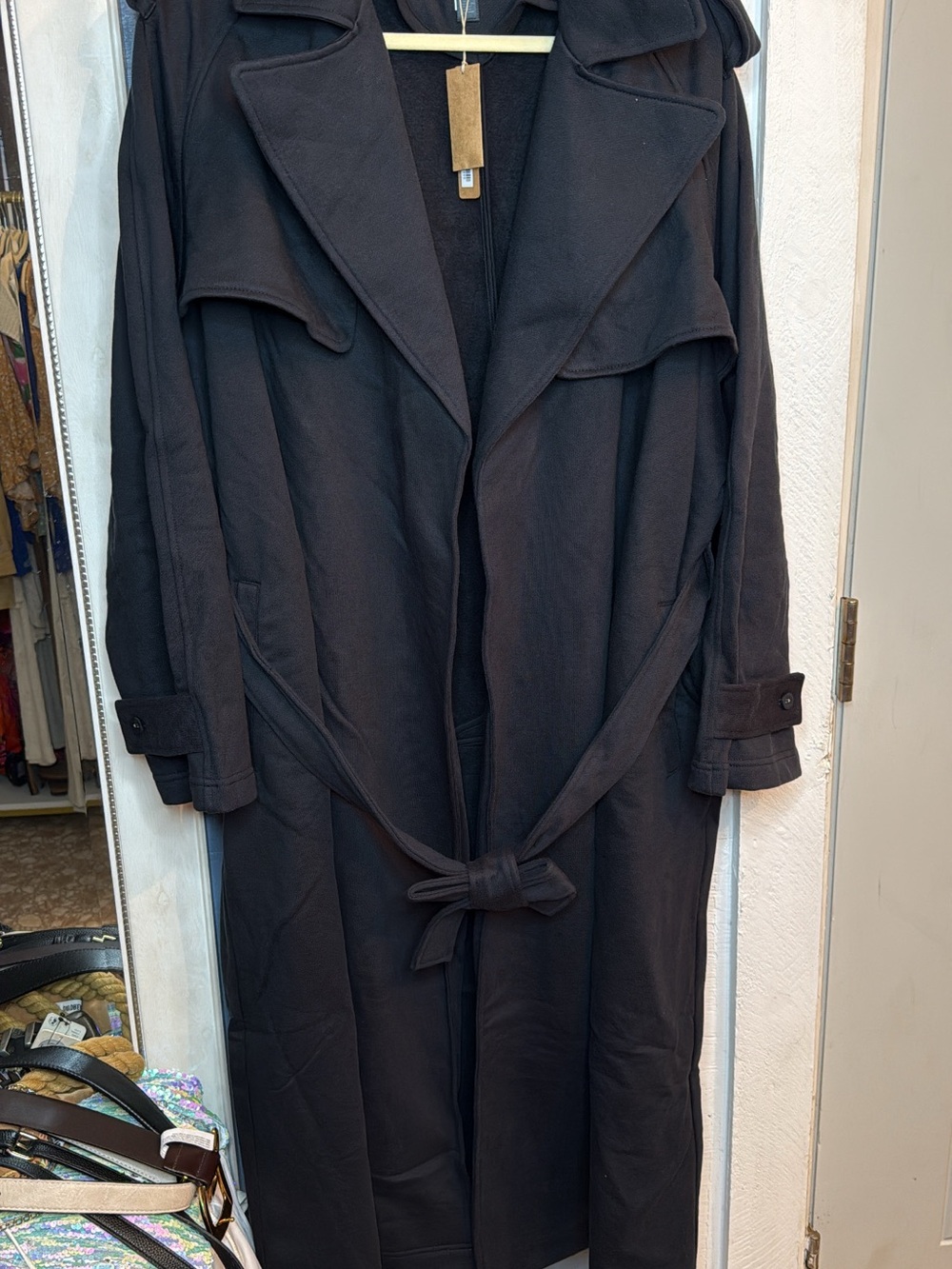 SKIMS Black Long Trench Coat with Belt - Picture 4 of 4